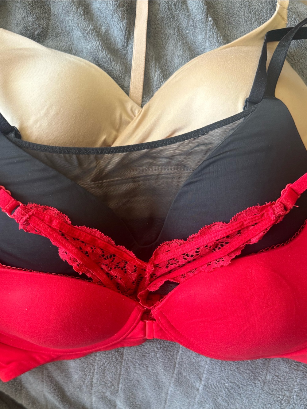 Victoria's Secret Bra Lot Red, Black, Nude Lace-Accent, Wireless